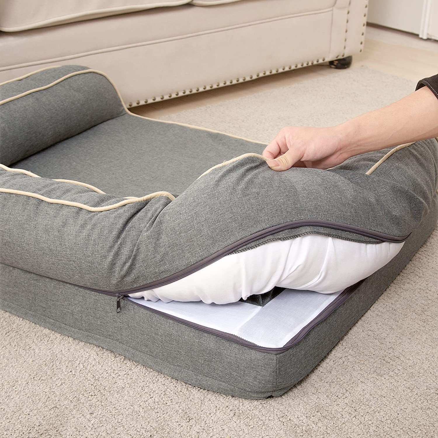 Orthopedic Dog Sofa Bed with Deluxe Egg-Crate Foam Mattress and Removable Washable Linen Cover for Small, Medium, and Large Dogs