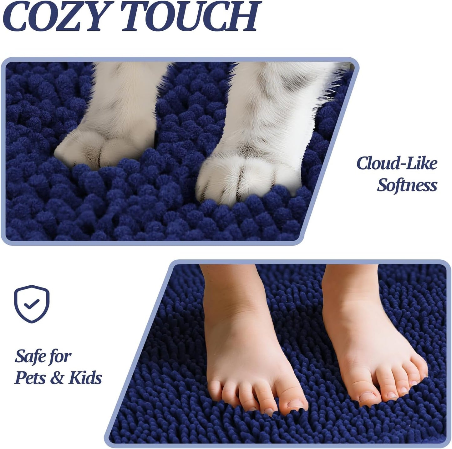 Dog Door Mat for Muddy Paws – Ultra Absorbent Waterproof Chenille Pet Rug with Non-Slip Backing, Washable Dirt Trapper Entryway Floor Mat, 31” x 20”, Navy Blue