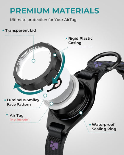 Airtag-Compatible Dog Collar with IP67 Waterproof and Reflective Features for Medium and Large Dogs, Adjustable with Twist-Lock Holder and Night Glow (M, 11.8"-15.9", Black)