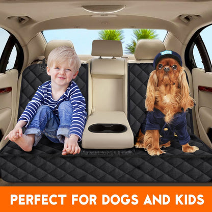 Waterproof Dog Car Seat Cover for Back Seat – Non-Slip Pet Bench Seat Protector with Seat Belts & Armrest Access for Cars, Trucks & SUVs, Black