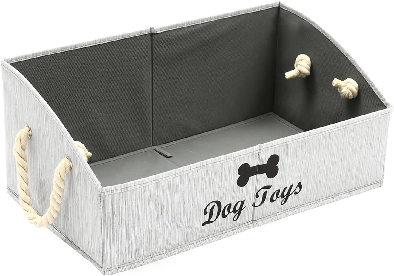 Large Dog Toy Storage Basket with Handles – Grey Canvas Pet Toy Bin Organizer for Living Room, Closet & Playroom, Waterproof Puppy Toy Box