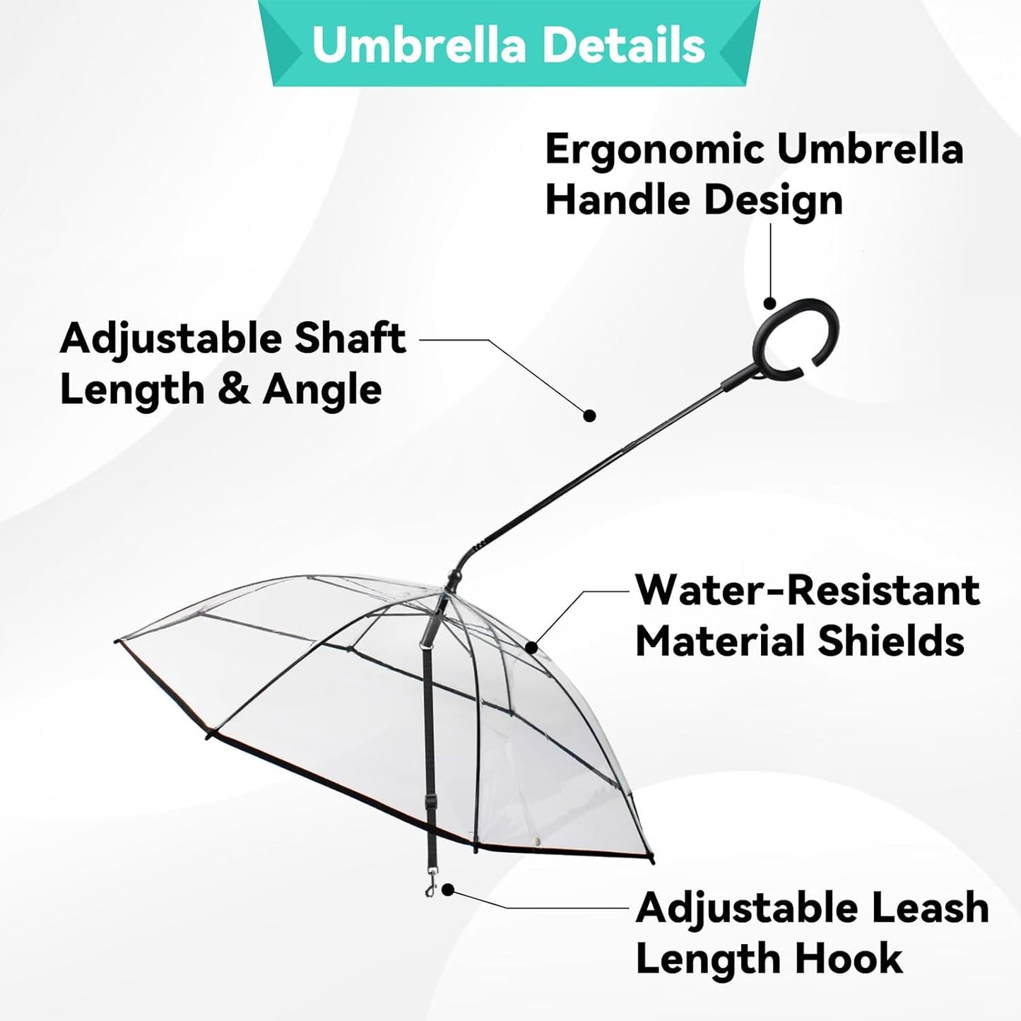 Clear Dog Umbrella with Adjustable Leash for Small Dogs - Waterproof Rain Protection for Outdoor Walks