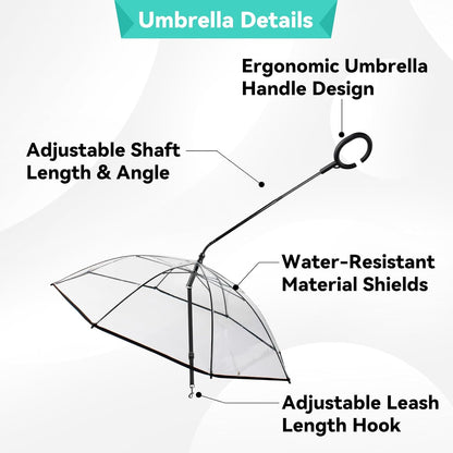 Clear Dog Umbrella with Adjustable Leash for Small Dogs - Waterproof Rain Protection for Outdoor Walks