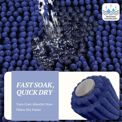 Dog Door Mat for Muddy Paws – Ultra Absorbent Waterproof Chenille Pet Rug with Non-Slip Backing, Washable Dirt Trapper Entryway Floor Mat, 31” x 20”, Navy Blue