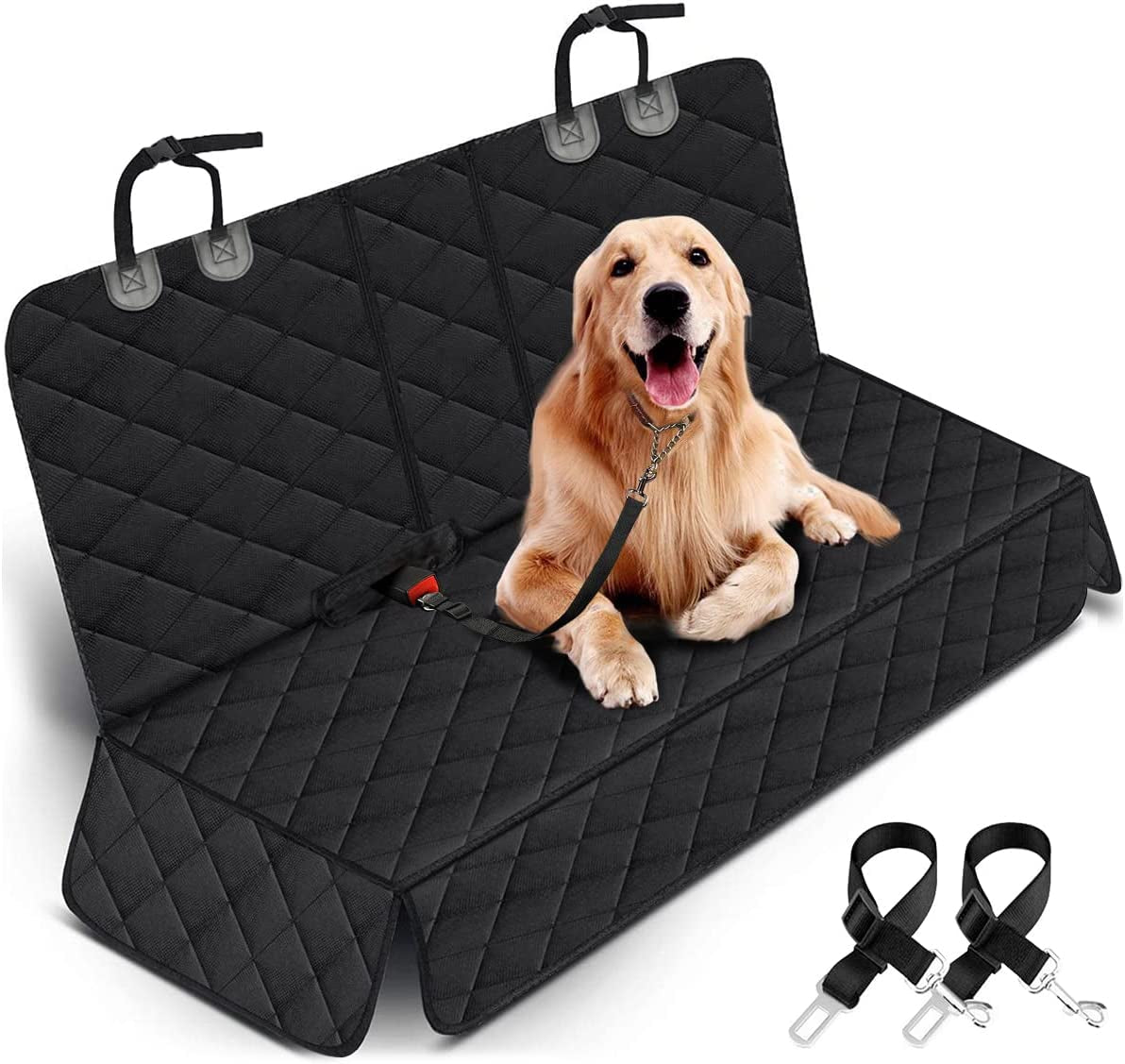 Waterproof Dog Car Seat Cover for Back Seat – Non-Slip Pet Bench Seat Protector with Seat Belts & Armrest Access for Cars, Trucks & SUVs, Black