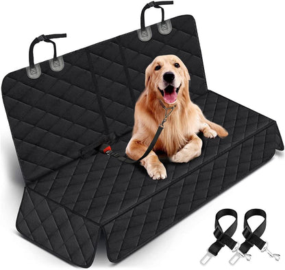 Waterproof Dog Car Seat Cover for Back Seat – Non-Slip Pet Bench Seat Protector with Seat Belts & Armrest Access for Cars, Trucks & SUVs, Black