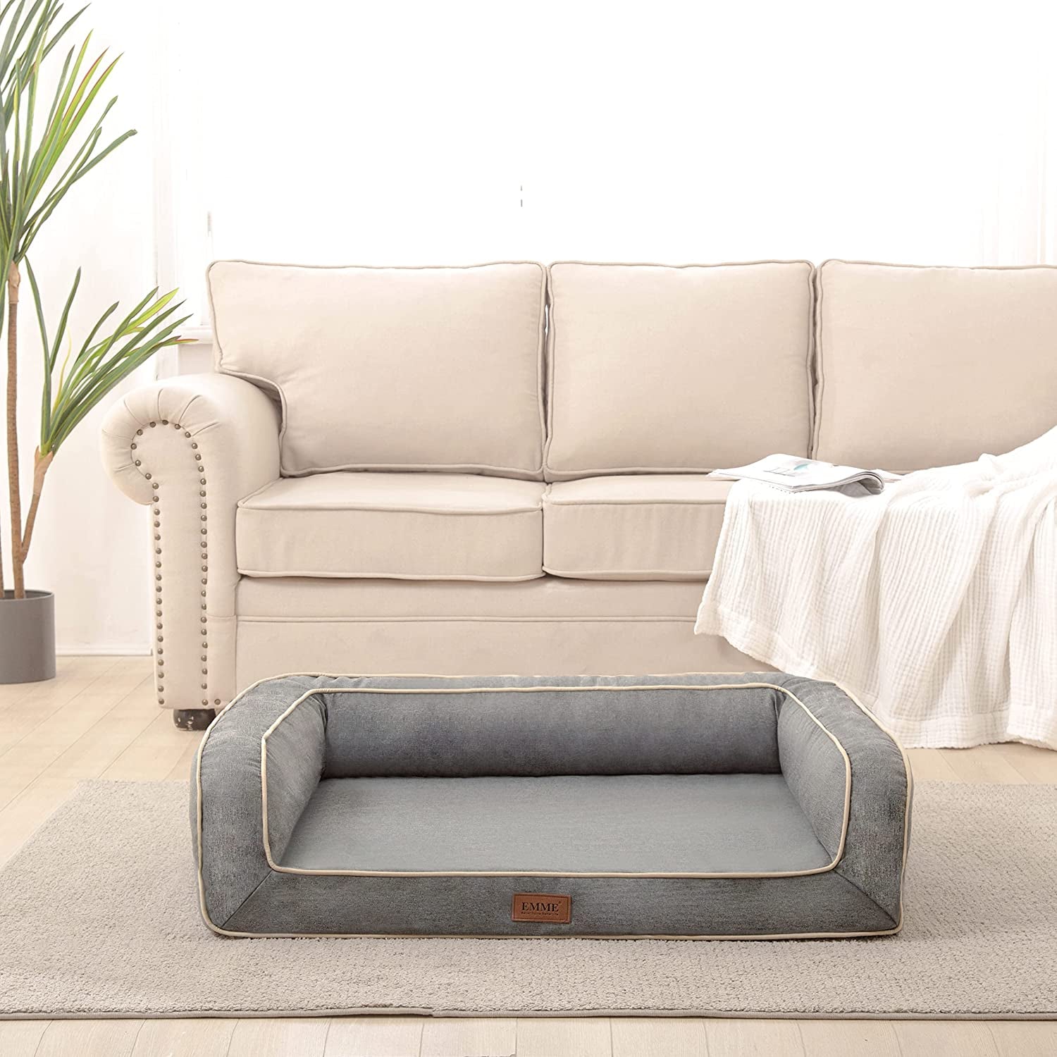 Orthopedic Dog Sofa Bed with Deluxe Egg-Crate Foam Mattress and Removable Washable Linen Cover for Small, Medium, and Large Dogs