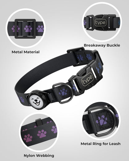 Airtag-Compatible Dog Collar with IP67 Waterproof and Reflective Features for Medium and Large Dogs, Adjustable with Twist-Lock Holder and Night Glow (M, 11.8"-15.9", Black)