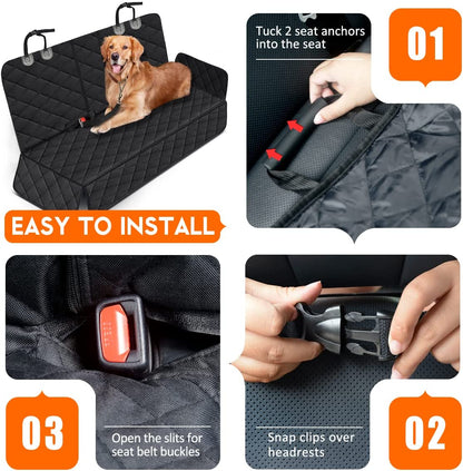 Waterproof Dog Car Seat Cover for Back Seat – Non-Slip Pet Bench Seat Protector with Seat Belts & Armrest Access for Cars, Trucks & SUVs, Black