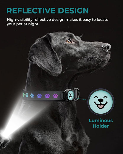 Airtag-Compatible Dog Collar with IP67 Waterproof and Reflective Features for Medium and Large Dogs, Adjustable with Twist-Lock Holder and Night Glow (M, 11.8"-15.9", Black)