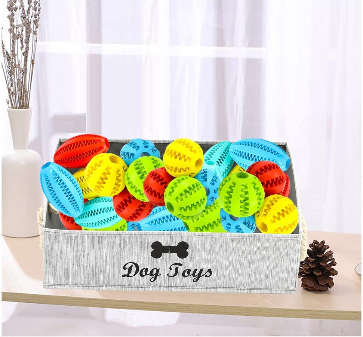 Large Dog Toy Storage Basket with Handles – Grey Canvas Pet Toy Bin Organizer for Living Room, Closet & Playroom, Waterproof Puppy Toy Box