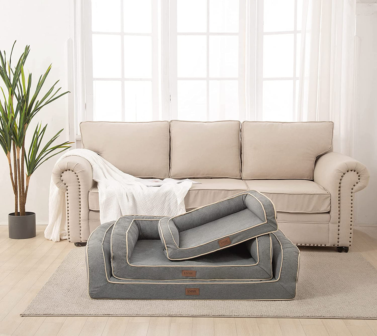 Orthopedic Dog Sofa Bed with Deluxe Egg-Crate Foam Mattress and Removable Washable Linen Cover for Small, Medium, and Large Dogs