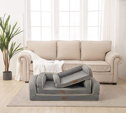 Orthopedic Dog Sofa Bed with Deluxe Egg-Crate Foam Mattress and Removable Washable Linen Cover for Small, Medium, and Large Dogs