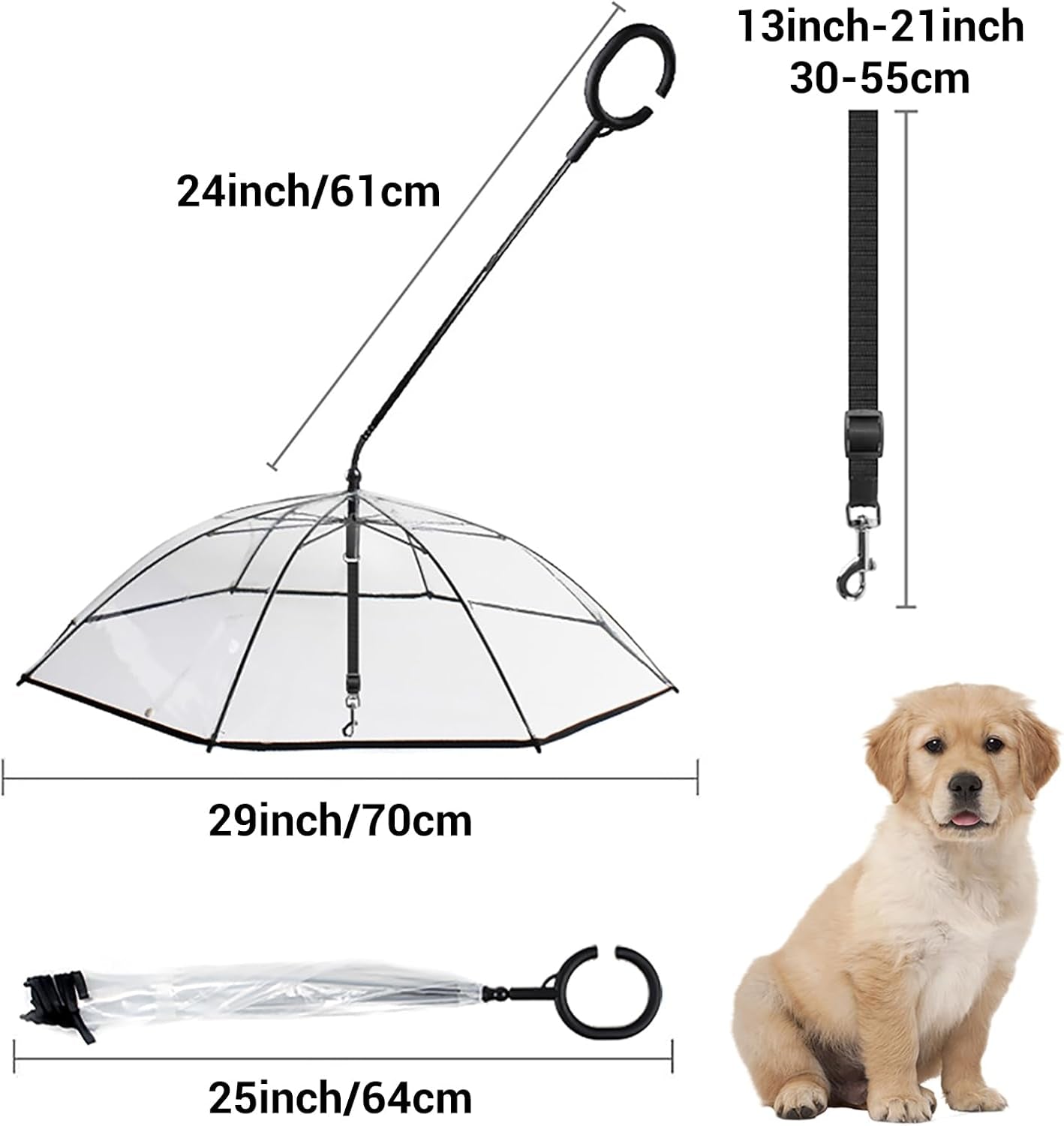 Clear Dog Umbrella with Adjustable Leash for Small Dogs - Waterproof Rain Protection for Outdoor Walks