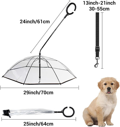 Clear Dog Umbrella with Adjustable Leash for Small Dogs - Waterproof Rain Protection for Outdoor Walks
