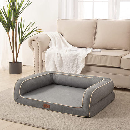 Orthopedic Dog Sofa Bed with Deluxe Egg-Crate Foam Mattress and Removable Washable Linen Cover for Small, Medium, and Large Dogs